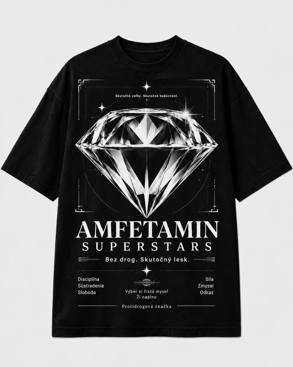 Čierne tričko AMFETAMIN SUPERSTARS s veľkým bielym diamantom